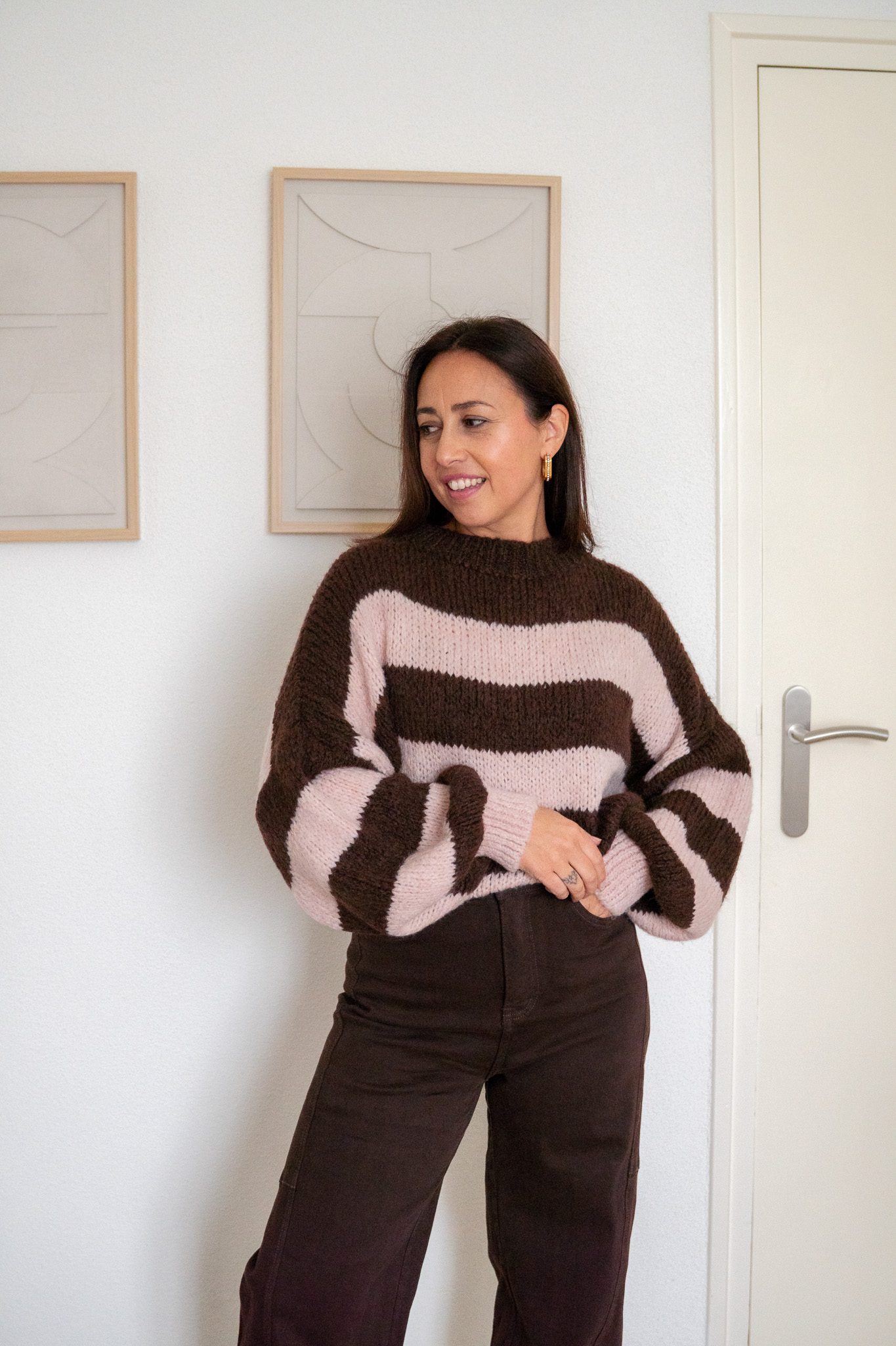 SC Charlie Trui Gestreept Bruin/Licht Roze - Afbeelding 3