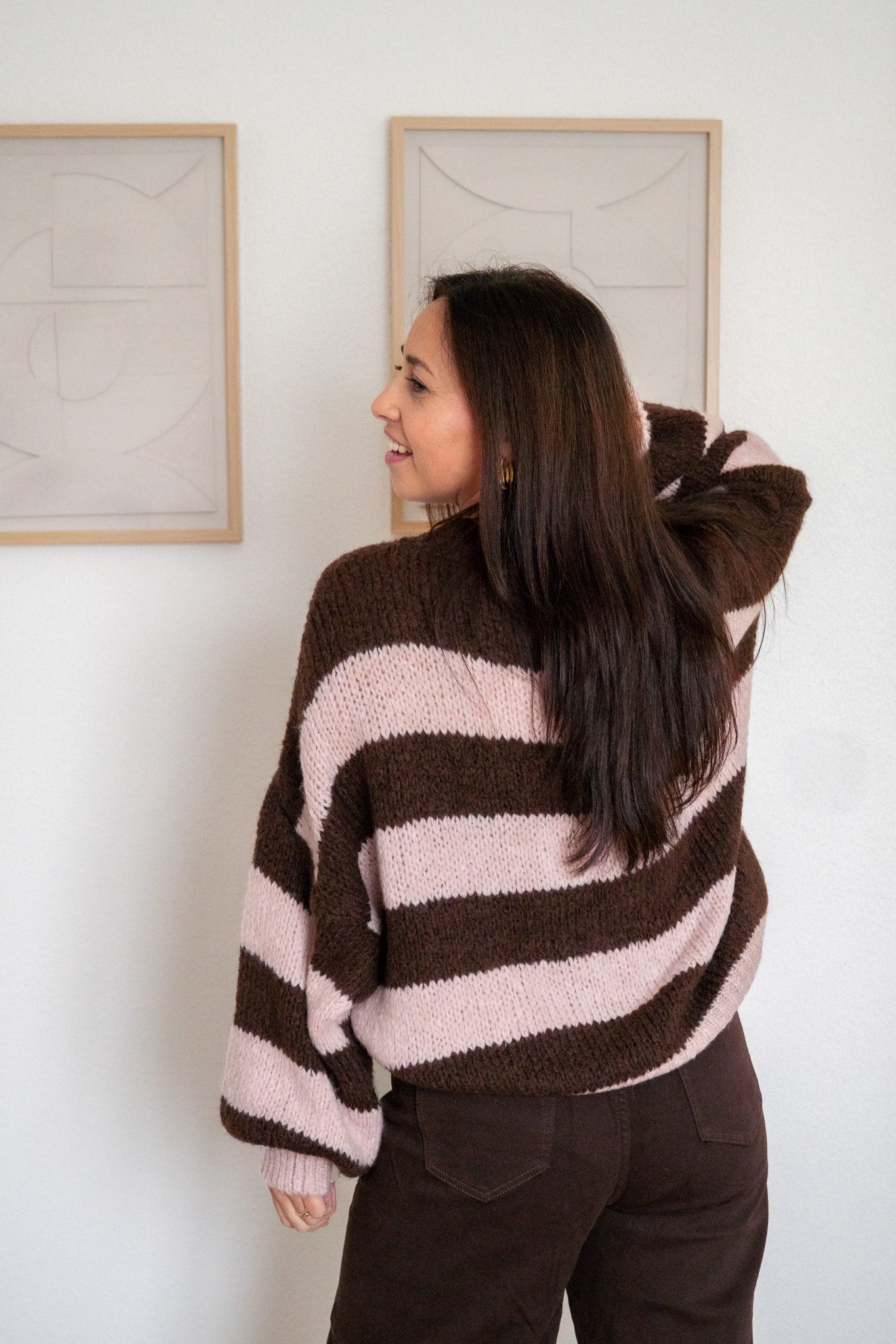 SC Charlie Trui Gestreept Bruin/Licht Roze - Afbeelding 2