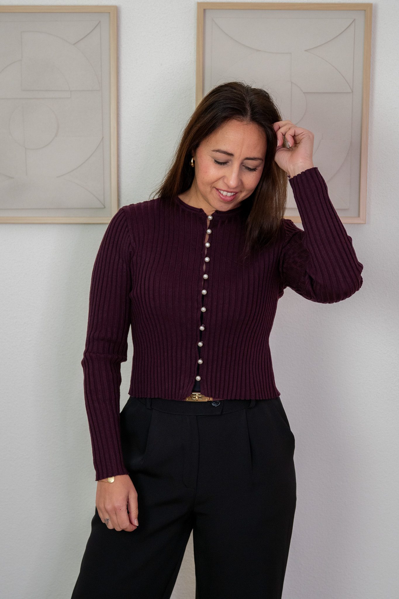 Liva Vestje Bordeaux met Parel Knoopjes - Afbeelding 3