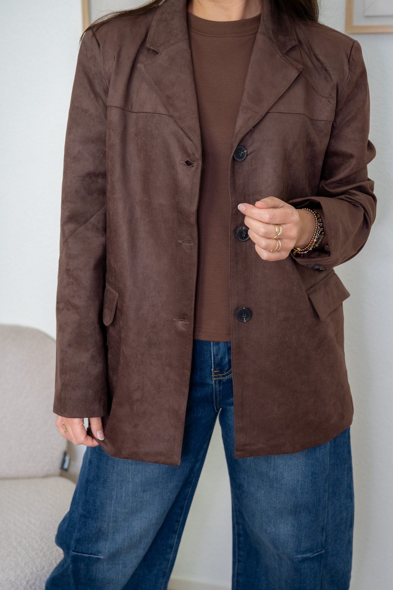 Veerle Blazer, Suede Look Bruin