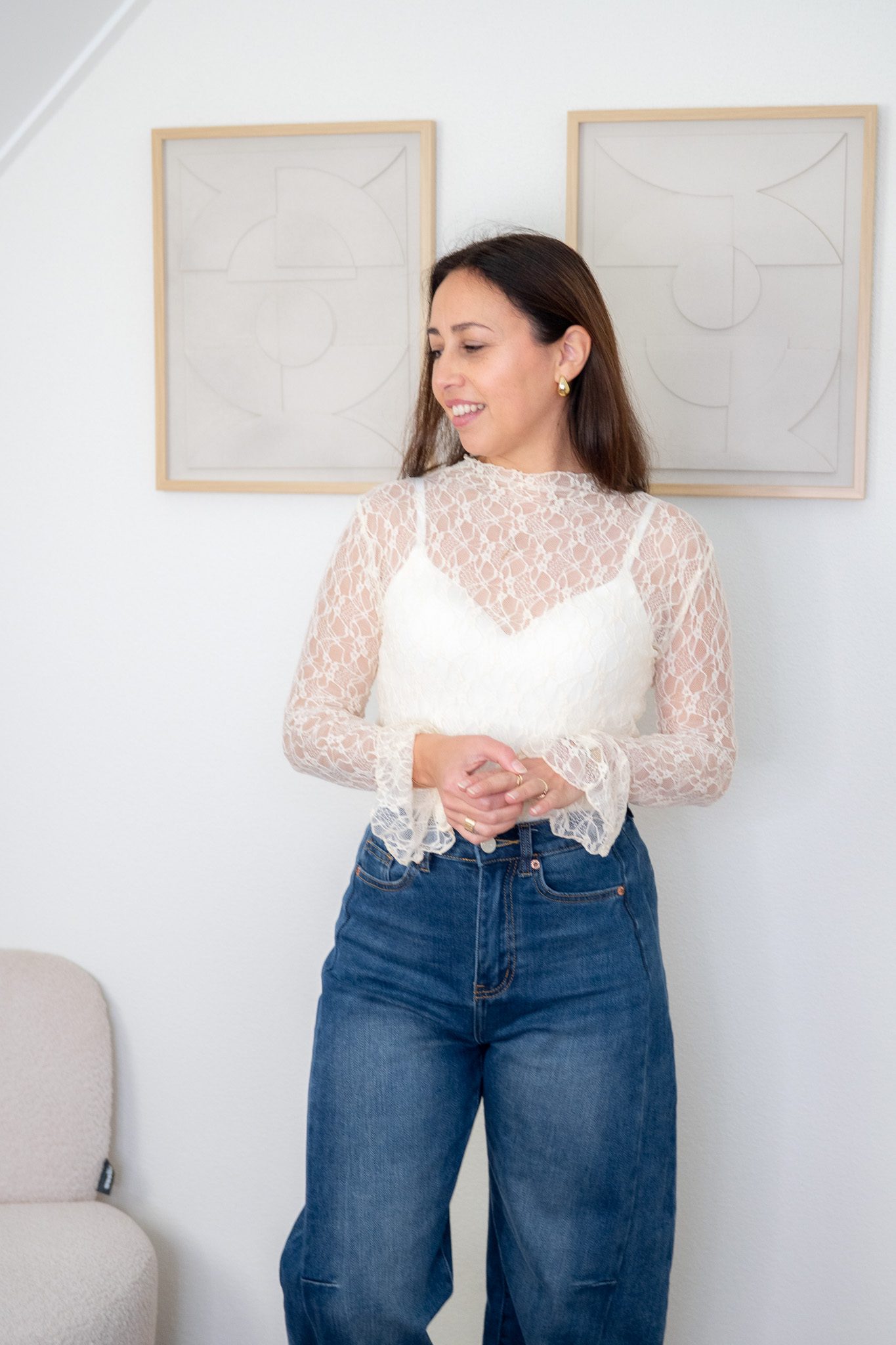 Claire Kanten Top Creme - Afbeelding 2