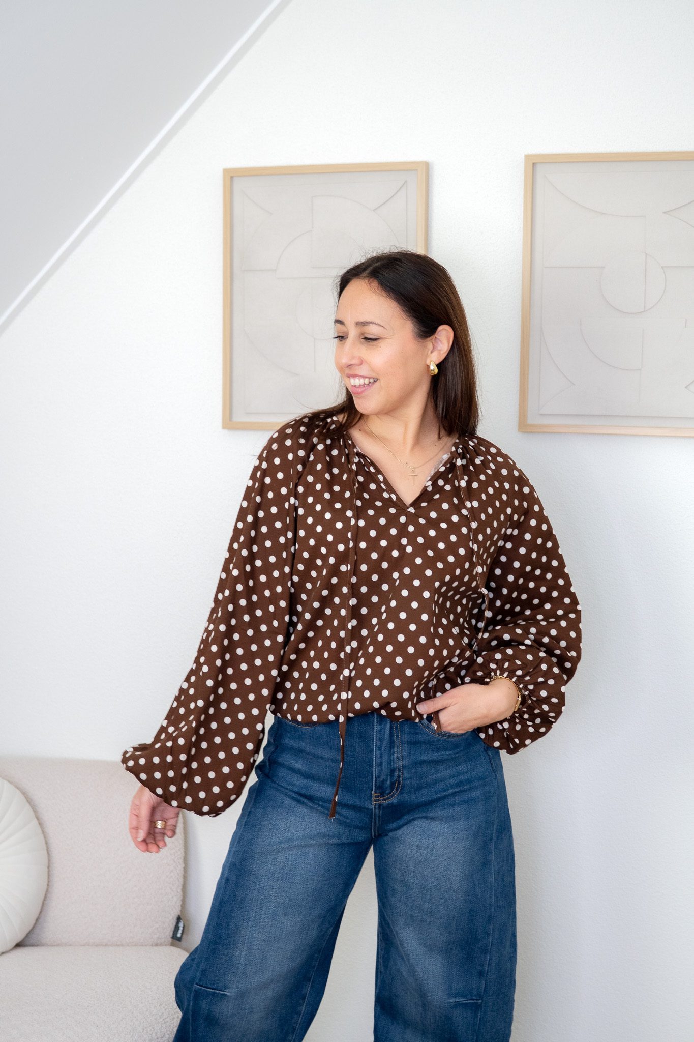 Loïs Blouse Bruin met Bolletjes - Afbeelding 2