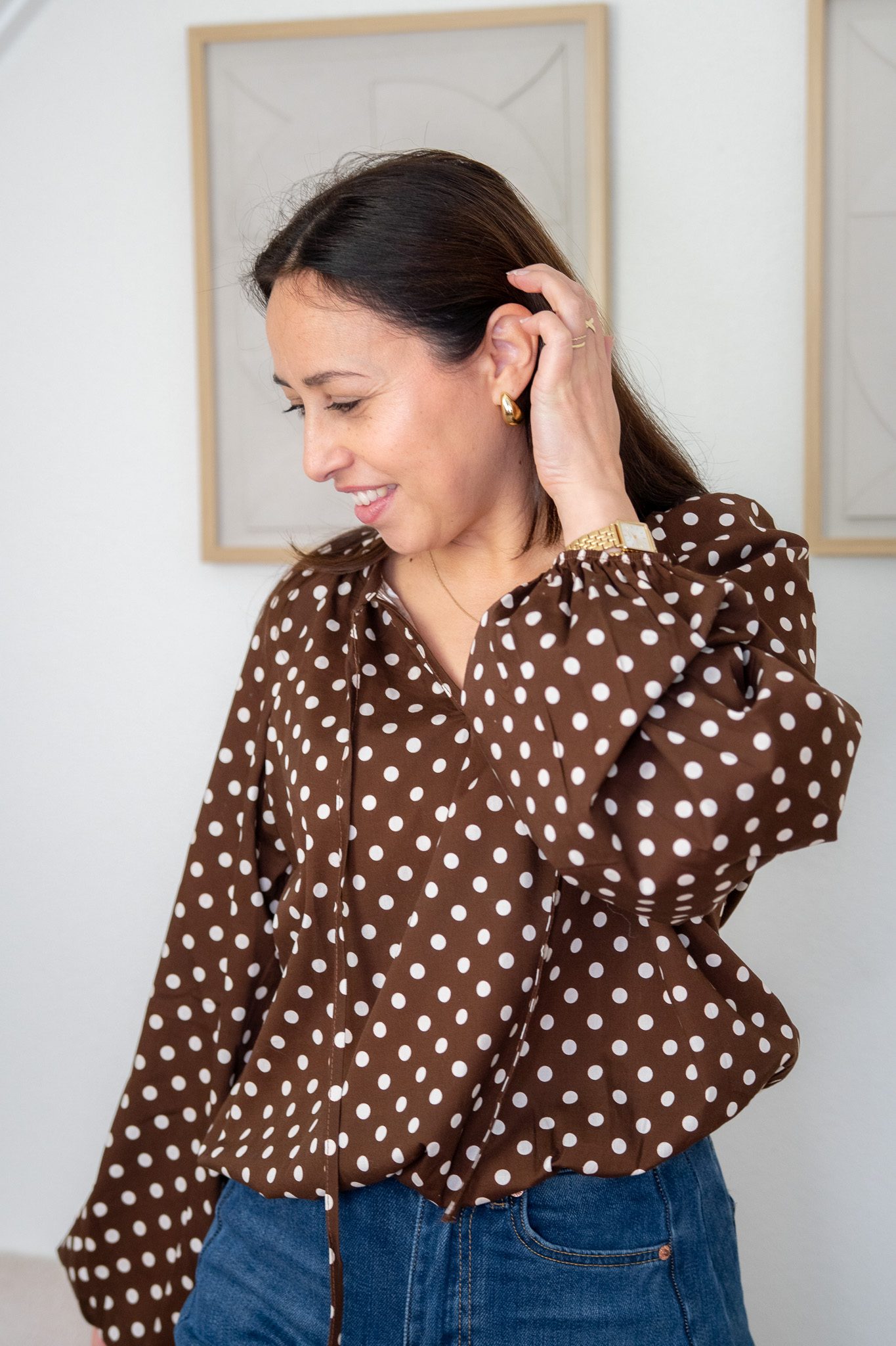 Loïs Blouse Bruin met Bolletjes