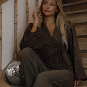 Florine Blazer Bruin pofmouw en Glitter Details