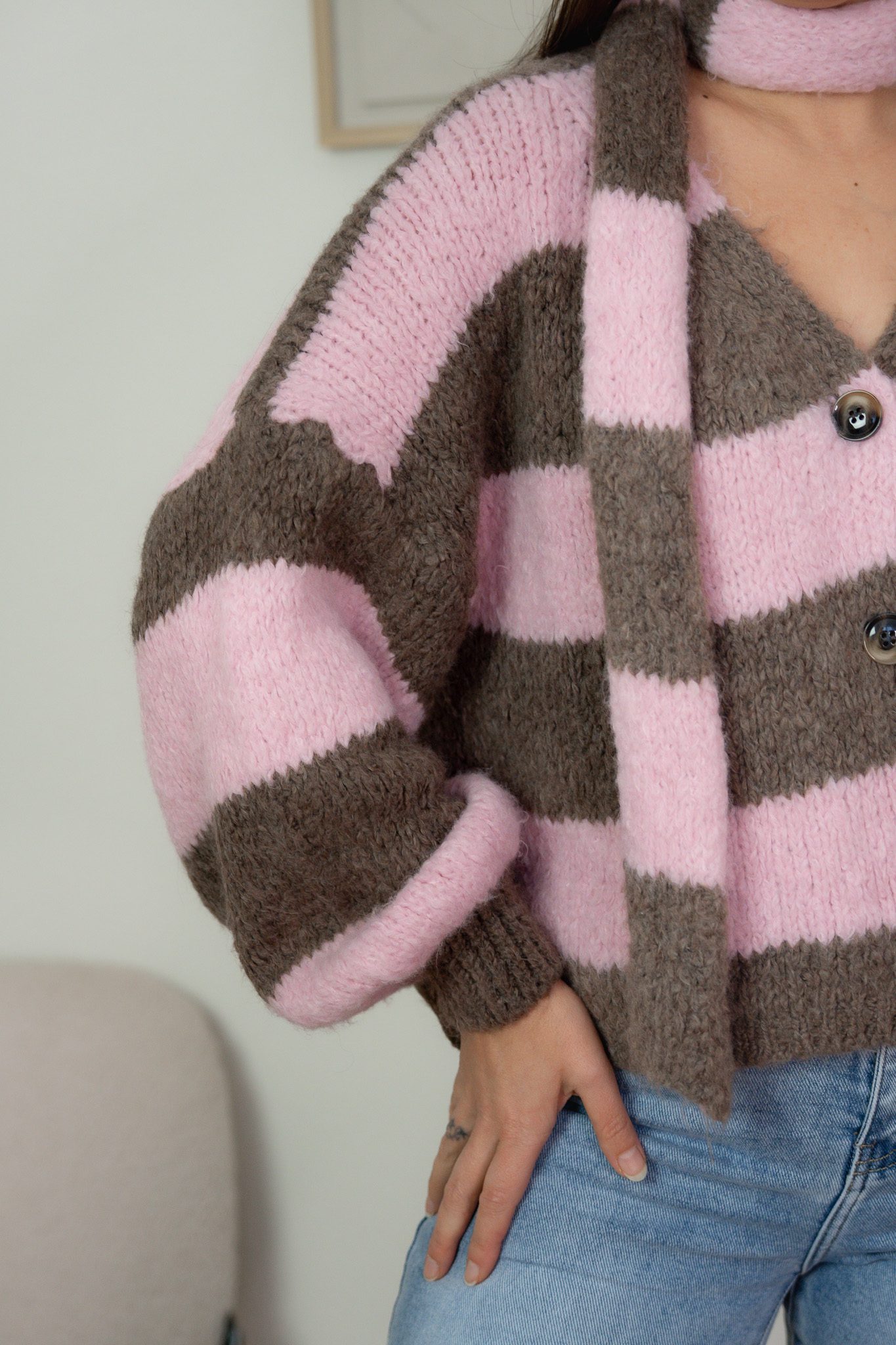 Marlow Stripe Vest – Taupe met Roze