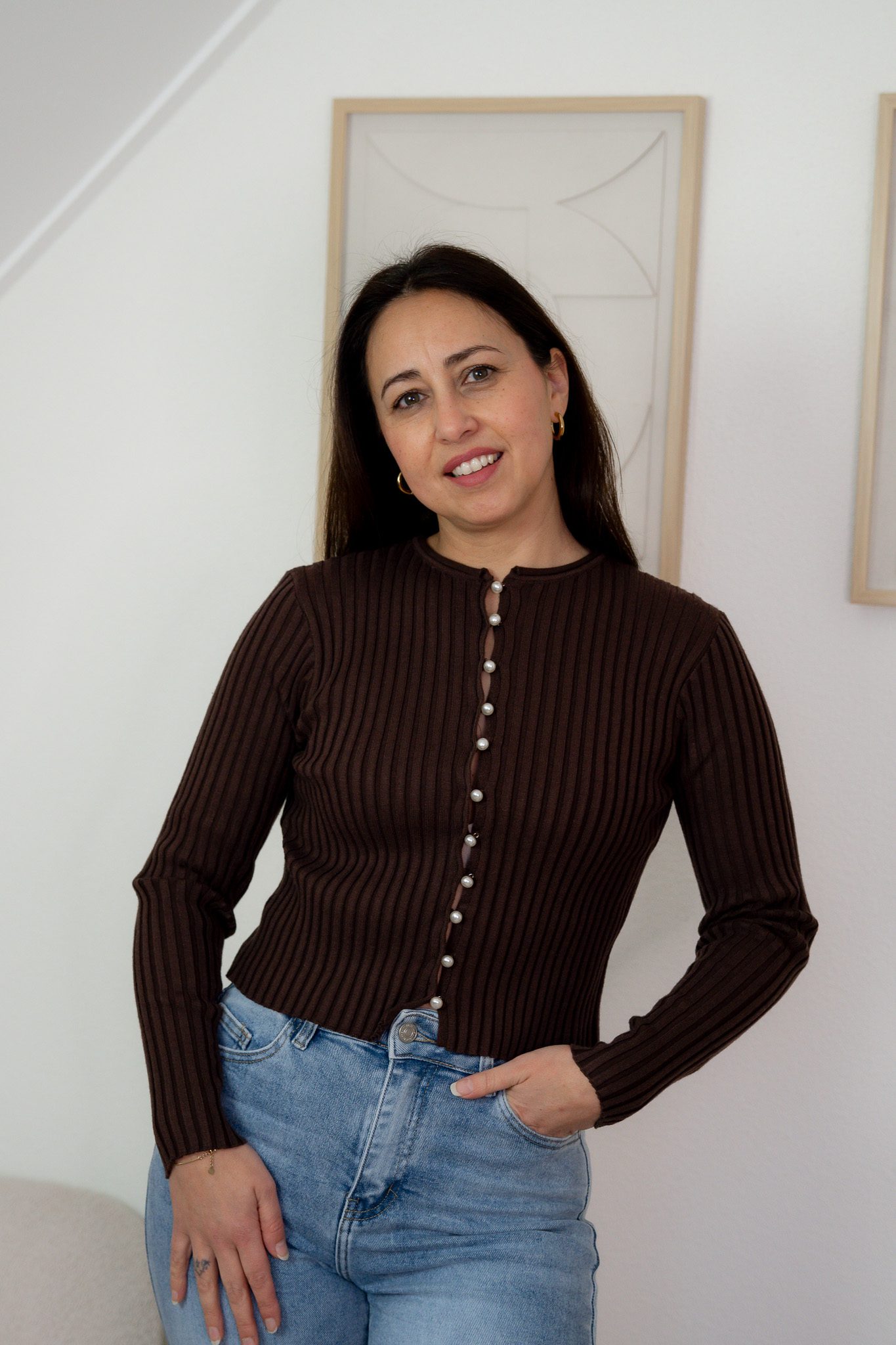 Liva Vestje Bruin met Parel Knoopjes - Afbeelding 2