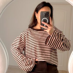 Vinny Gestreepte Longsleeve Bruin/Roze