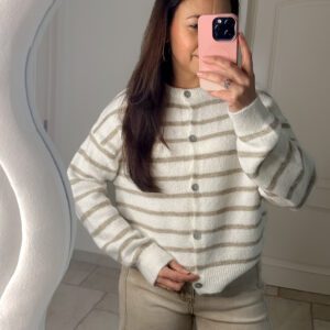 Cleo Vestje Gestreept Crème/Taupe