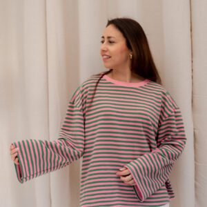 Vinny Gestreepte Longsleeve Groen/Roze