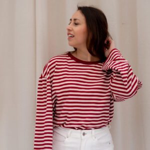 Vinny Gestreepte Longsleeve Bordeaux/Roze