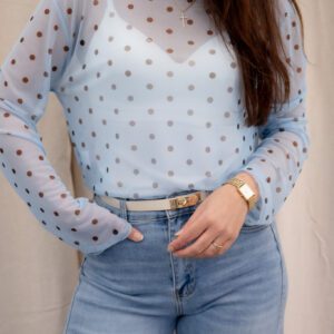 Mady Top Mesh met Bolletjes Blauw
