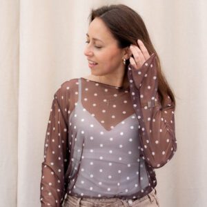 Mady Top Mesh met Bolletjes Bruin